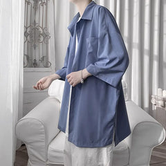 HEARUJOY - Summer Short Sleeved Shirt Men Fashion Society Mens Dress Shirt Korean Loose Casual Shirt Mens Oversized Ice Silk Shirts M-3XL