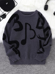 HEARUJOY - New Popular Autumn and Winter Letter Note Jacquard Pattern Pullover Sweater Casual Round Neck Contrast Color Knitted Men's Pullover