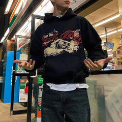 Hearujoy Men's Fashionable Hoodie American Style Print Hip-Hop High Street Retro Trendy Casual Hooded Sweatshirt Spring And Autumn