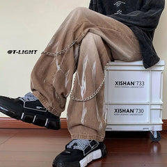 HEARUJOY - Men's Autumn Winter Trendy American Street Jeans Loose Straight-Leg Versatile Wide-Leg