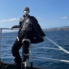 Hearujoy New Y2k Men Black Baggy Jeans Spliced Leather High Street Loose Straight Casual Trousers Hip Hop Harajuku Pants Streetwear