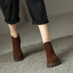 Hearujoy Women Boots Round Toe High Heel Cow Suede Leather Women Shoes Boots Winter Chunky Heel Ankle Boots Genuine Leather