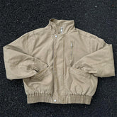 HEARUJOY - Vintage Stand Collar Zipper Jackets For Mens Autumn Winter Fashion Solid Color Crop Jacket Coats Men New Casual Short Outerwear