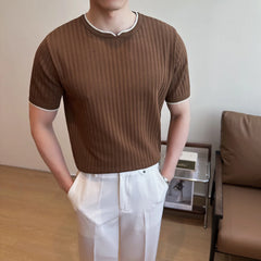 HEARUJOY - Summer Breathable T-Shirts Men Korean Luxury Clothing O-Neck Short Sleeve Knitted Mens T Shirt Fashion Hollow Tops&Tees 3XL