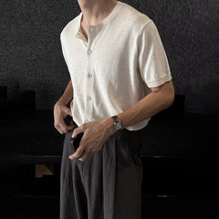 HEARUJOY - Mens Shirt Knitted Casual Shirt Summer Daily Solid Color Simple Versatile Soft Comfortable Short-Sleeve Top Men'S Clothing