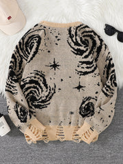 HEARUJOY - New Popular Street Ripped Abstract Starry Sky Pattern Pullover Ripped Sweater Casual Round Neck Knitted Men's Pullover