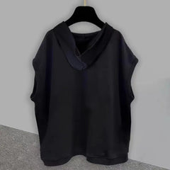 Hearujoy Mens Casual Pocket Hooded Vest Genderless 2024 Summer New Fashion Versatile Zipper Solid Color Loose Sleeveless T-Shirt Unisex