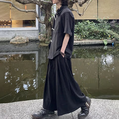 Hearujoy Mens Dark Knight Style Japanese Genderless Culottes New Necessities Couple Mid-Length Retro Loose Casual Solid Color Culottes