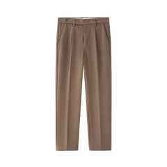 HEARUJOY - Korean Fashion Woolen Suit Pant Men Waist Button Straight Trouser Autumn Winter Business Casual Loose Light Mature Style Pants