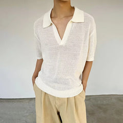 HEARUJOY - Summer New Men's Solid Color Hollow Short Sleeve T-shirt American Retro Fashion Trend Loose Simple Breathable Men's Tops