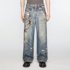 Hearujoy High Street Chain Print Frayed Washed Baggy Jeans for Men and Women Y2k Casual Loose Denim Trousers Ropa Hombre Casual Pants