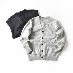 HEARUJOY - Premium Wool-Blend Relaxed Fit Layered V-Neck Cardigan Men's Warm Knit Sweater Coat for Autumn/Winter