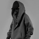 Hearujoy Mens Functional Casual Style Hoodie 2024 New Genderless Fashion Youth Street Loose Diagonal Placket Hooded Sweatshirt Unisex