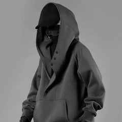 Hearujoy Mens Functional Casual Style Hoodie 2024 New Genderless Fashion Youth Street Loose Diagonal Placket Hooded Sweatshirt Unisex