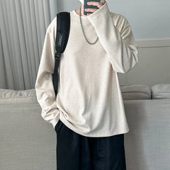 HEARUJOY - Autumn British Striped Round Neck Long Sleeve T-Shirt Japanese Korean Soild Color Casual Breathable Bottoming Shirt Men