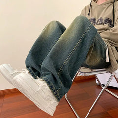 Hearujoy Vintage Blue Jean Pants Men Hip Hop Denim Trousers Male Streetwear Fashion Elastic Waist Autumn Retro Casual Straight Jeans