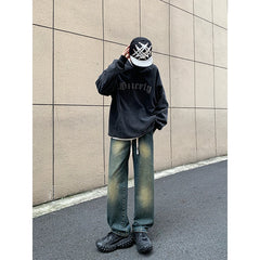 Hearujoy Vintage Blue Jean Pants Men Hip Hop Denim Trousers Male Streetwear Fashion Elastic Waist Autumn Retro Casual Straight Jeans