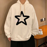 HEARUJOY - Men's Oversized Hoodie Off White 5XL Hoodies with Hat Over size for Men Star Print Man Casual Wear Hoody Male Sweatshirt