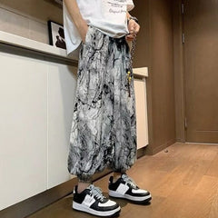 HEARUJOY - Summer Cool Loose Ice Silk Tie Dye Casual Wide-leg Pants Man Classic Low Price Stylish Korean Style Big Size Trousers for Men