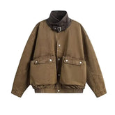 HEARUJOY - Big Pocket Tooling Jacket Mens Spring 2025 American Street Vintage Color Blocked Lapel Male Coats Single Breasted Outwear Loose