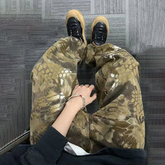 Hearujoy Mens Casual Pants Fashionable Trendy Y2k High Street Hip-Hop Retro Snake Pattern Loose Jeans Spring And Autumn New Style