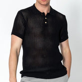 HEARUJOY - Shirt Tops V-lapel Tops Fashion Fashion Streetwear Ribbed Knitted Sexy See Throughm Hollow Out Short Sleeve Shirt