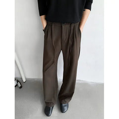 HEARUJOY - Brown Suit Pants Men Fashion Society Mens Black Dress Pants Korean Loose Straight Casual Pants Mens Office Formal Trousers M-2XL