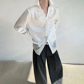 HEARUJOY - Mens Shirt Shiny Satin V-Neck Casual Shirt Spring Streetwear Fashion Versatile Sexy Long Sleeve Top Men'S Clothing