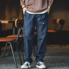 HEARUJOY - High Street Men Gurkha Jeans Cargo Pants Adjustable Waist Buckle Naples Trousers American Vintage Casual Loose Denim Pants