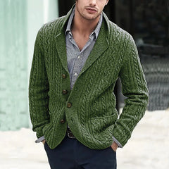 HEARUJOY - Men's Early Autumn Lapel Single-breasted Knitted Cardigan, Fashionable and Casual Long-sleeved Sweater Jacket