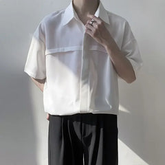 HEARUJOY - White Man Shirt Short Sleeve Shirts for Men Plain High Quality Luxury with Collar New in Designer Vintage Summer Casual Silk