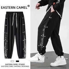 HEARUJOY - Cashew Flower Placket Pants Durable Colorfast No Pilling Hong Kong Style Drawstring Leisure Trendy American