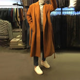 Hearujoy Mens maillard Mid-Length Knee-Length Woolen Coat Autumn Winter Trend British Elegant Temperament Loose Comfort Simple Solid Coat