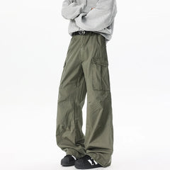 HEARUJOY - Retro Street Thin Multi Pocket Casual Work Pants For Men And Women High Street Loose Straight Leg Cleanfit Wide Leg Cargo Pants