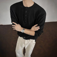 HEARUJOY - Autumn New Men's Knitted Long-Sleeved T-Shirt American Retro Fashion Trend Leisure High Street Loose Simple Men's Tops