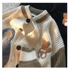 HEARUJOY - Bear Cardigan Sweater Men Women Design Knitted Sweater Lazy Couple Jacket Trendy