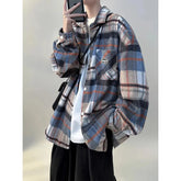 HEARUJOY - Trendy Blue Plaid Work Coat-like Brushed Shirt Jacket
