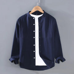 HEARUJOY - High Quality Hot Sale Comfortable Holiday Vacation Daily Men Shirt Tops Stand Collar Summer Autumn Long Sleeve