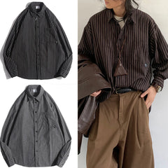 HEARUJOY - All Season Casual Shirt Streetwear Shirt Fashion Shirt Striped Shirt Solid Color Pattern Non-elastic Shirt Polyester Fabric