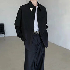 HEARUJOY - Mens Shirt Metal Decoration Business Casual Shirt British Elegant Commuting Solid Color Simple Long-Sleeve Top Men'S Clothing