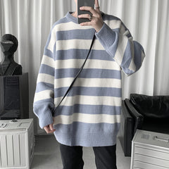 HEARUJOY - Men's Winter Sweater Harajuku Fashion Striped Sweter Oversize Pullover Warm Knitted Sweater Men's Clothing