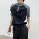 Hearujoy Men's Tshirt New Knitted Short Sleeve Y2k Function Polo Shirts Korean Slim Splice Knitwear 2024 Contrast Fashion Pullovers Tops