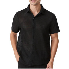 HEARUJOY - Men's Solid Color Short-Sleeved Shirt American Retro Fashion Trend Street Loose Breathable Casual Daily Niche Men's Tops