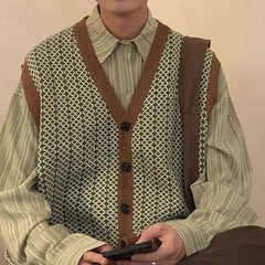 HEARUJOY - Men's Knitted Cardigan Sweater Vest Japanese Retro Fashion Trend Street Casual Loose Simple Breathable Niche New Men's Tops