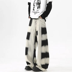 HEARUJOY - Baggy Jeans Men Fashion Retro Wide Leg Jeans Men Streetwear Hip-hop Loose Black Plaid Jeans Mens Vintage Denim Pants S-3XL