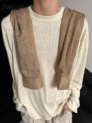 HEARUJOY - Daily Casual Breathable Loose T Shirts Mens Spring Autumn Fashion Solid Color Pullovers Men Leisure Long Sleeve O Neck T-shirt