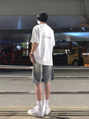 HEARUJOY - Retro High Street Versatile Five-point Men's Wide-leg Ripped Denim Shorts