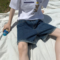 Hearujoy 2024 Summer Blue Denim Shorts Men Fashion Casual Straight Denim Shorts Men Streetwear Loose Hip Hop Retro Jeans Shorts M-2XL