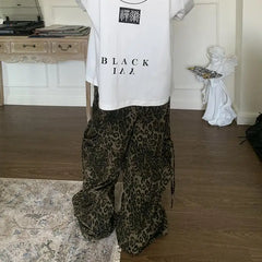 Hearujoy Tan Leopard Cargo Pants Men Y2K Parachute Oversize Wide Leg Trousers Male Streetwear Hip Hop Harajuku Animal Print