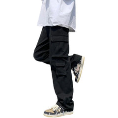 HEARUJOY - Trendy Korean Workwear Pants for Men Spring Autumn Loose Straight Casual Hong Kong Sle Pure Cotton Long Pants with Big kets